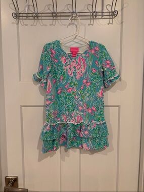 Lilly Pulitzer Kailyn Dress - Amalfi Blue Best Fishes - Girls Size Small (4-5)